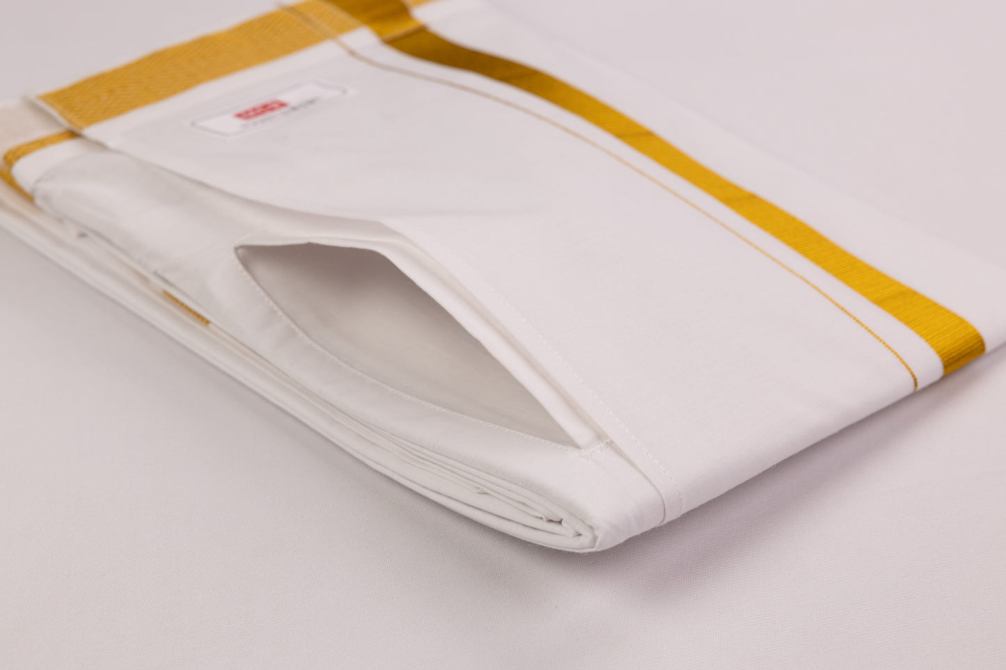 BUY VELCRO POCKET WHITE GOLD BORDER READYMADE DHOTHIE
