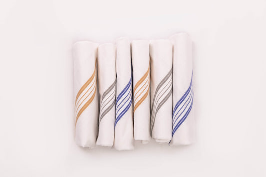 COLOUR BORDER COTTON WHITE KERCHIEF 6 PCS 16X16 - KF-116