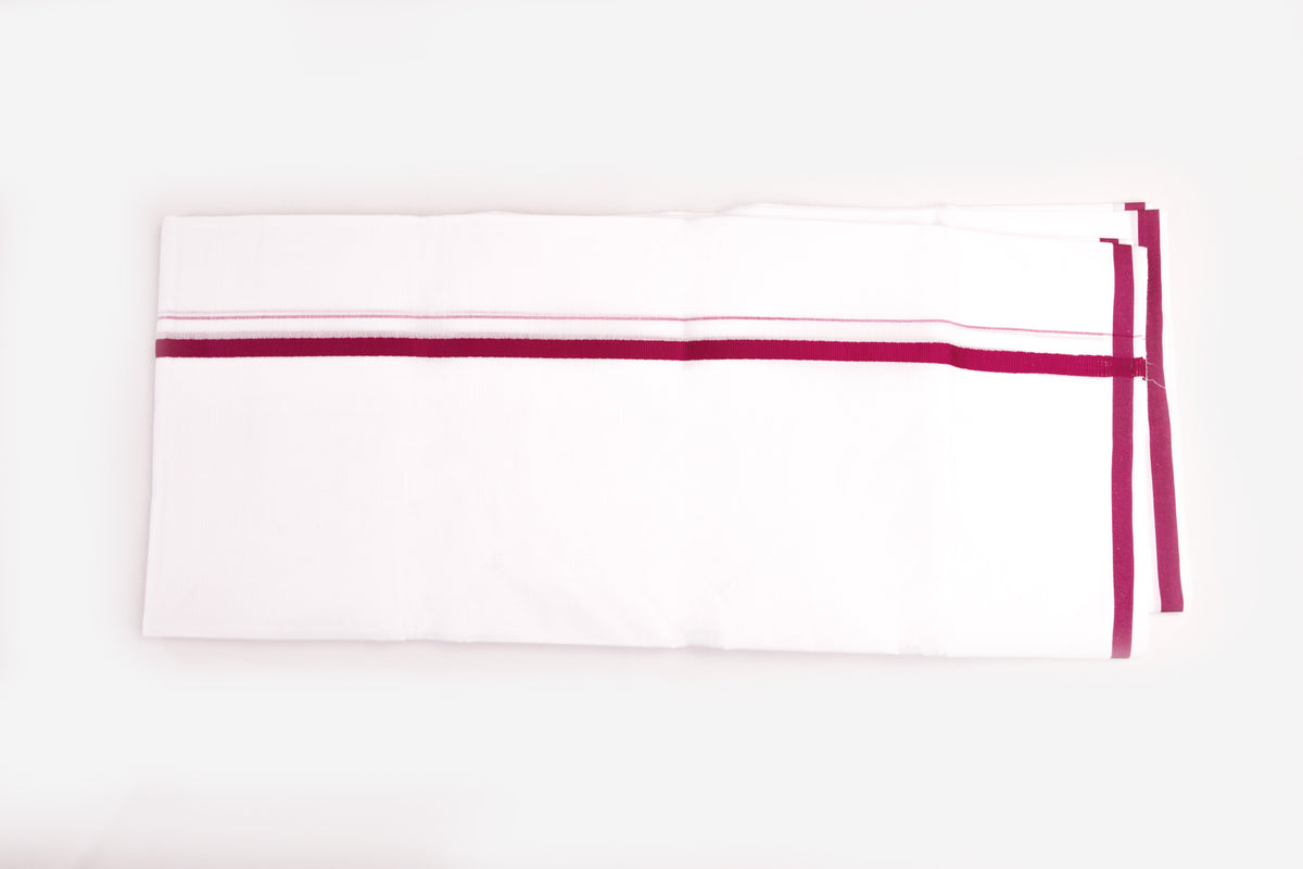 Mens White Double Dhoti Cotton Blend with Big Border - 3.80M | HD-17-1
