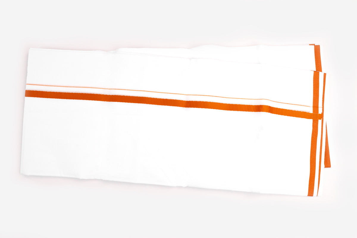 Mens White Double Dhoti Cotton Blend with Big Border - 3.80M | HD-17-4