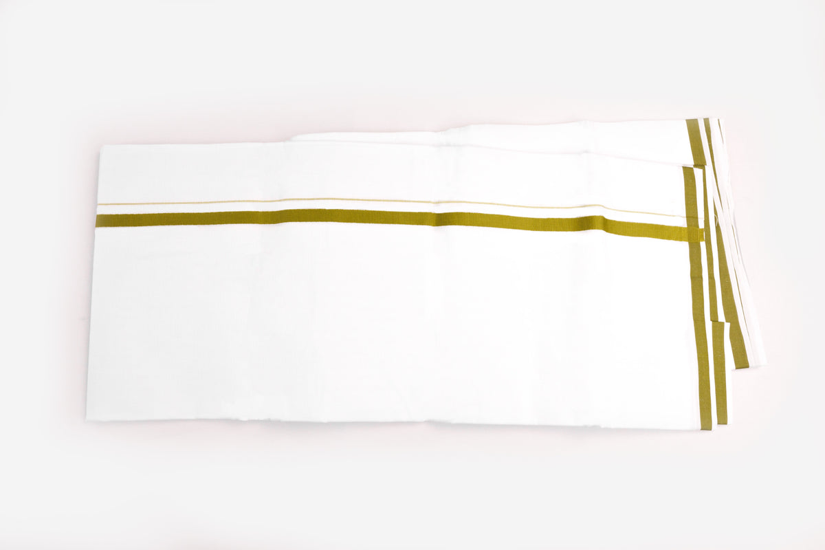 Mens White Double Dhoti Cotton Blend with Big Border - 3.80M | HD-17-6