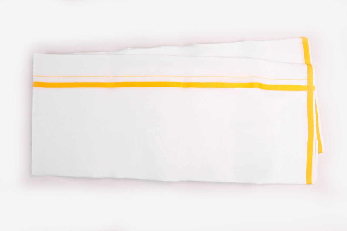 Mens White Double Dhoti Cotton Blend with Big Border - 3.80M | HD-17-8