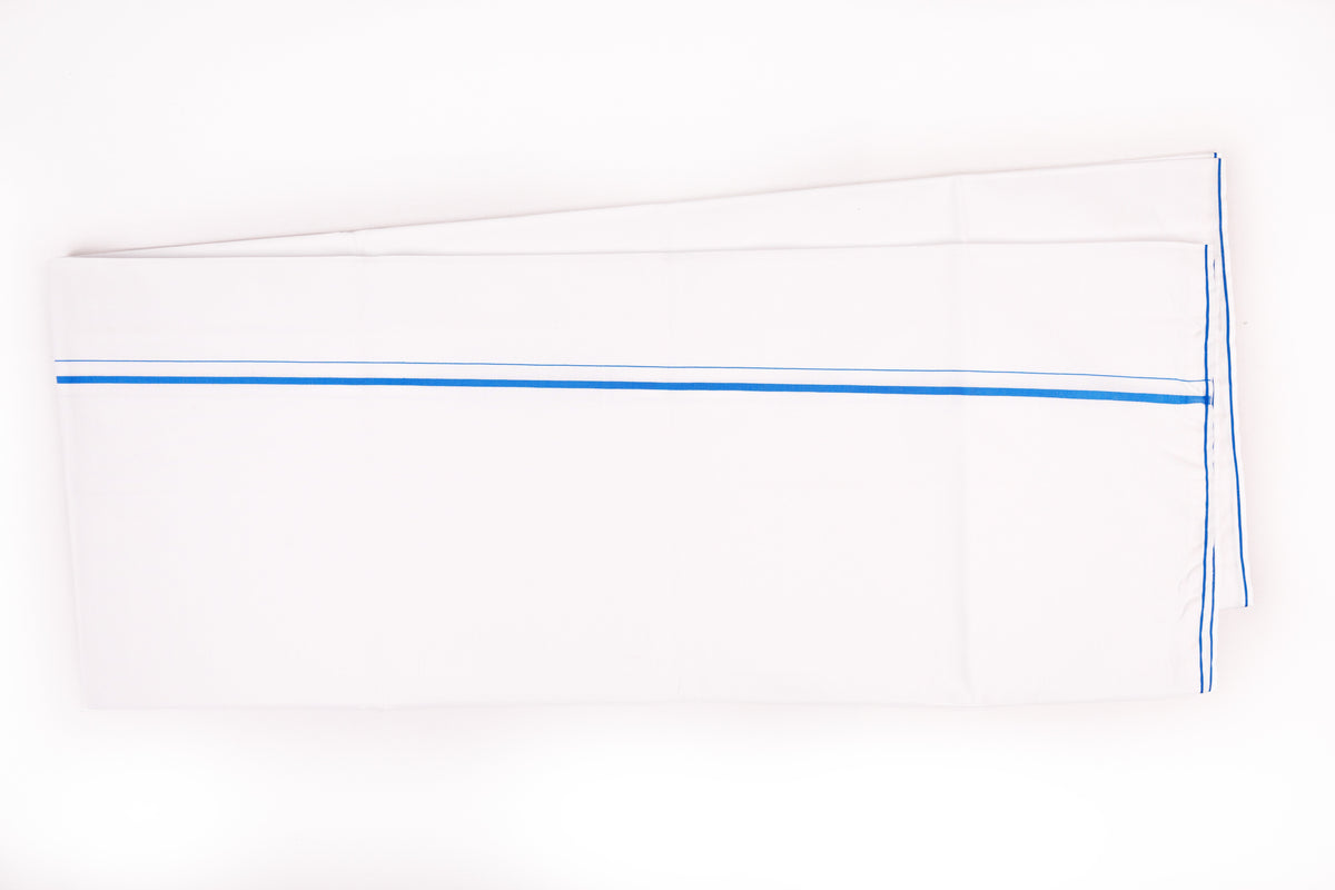 SHOP FANCY BLUE BORDER WHITE SINGLE DHOTI