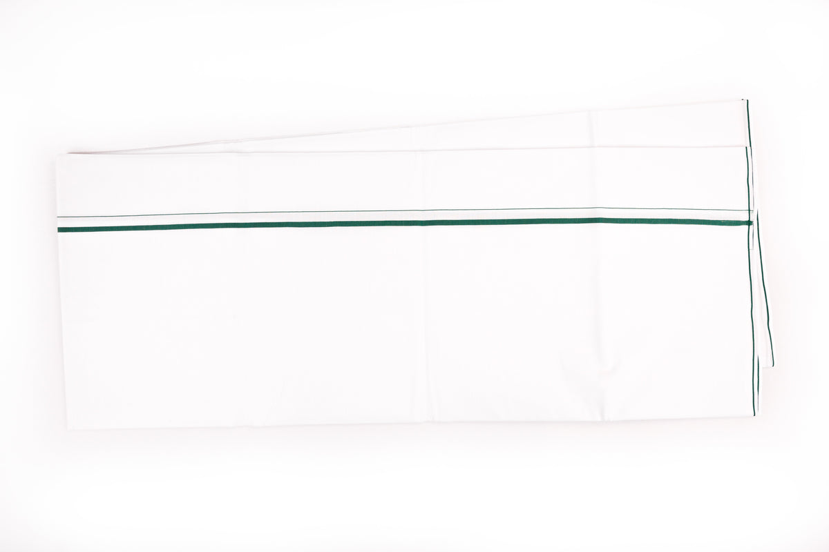 SHOP FANCY GREEN BORDER WHITE SINGLE DHOTI