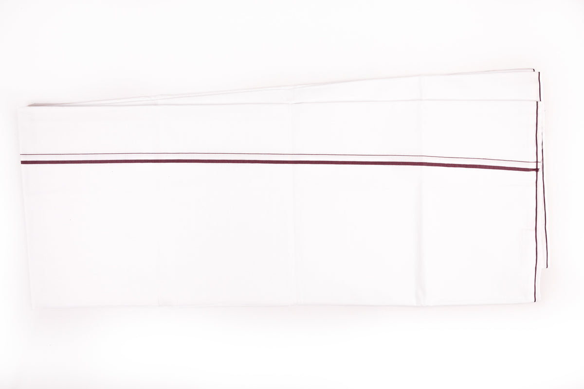 ORDER WHITE SINGLE DHOTHIE SMALL COTTON BROWN BORDER FOR MEN