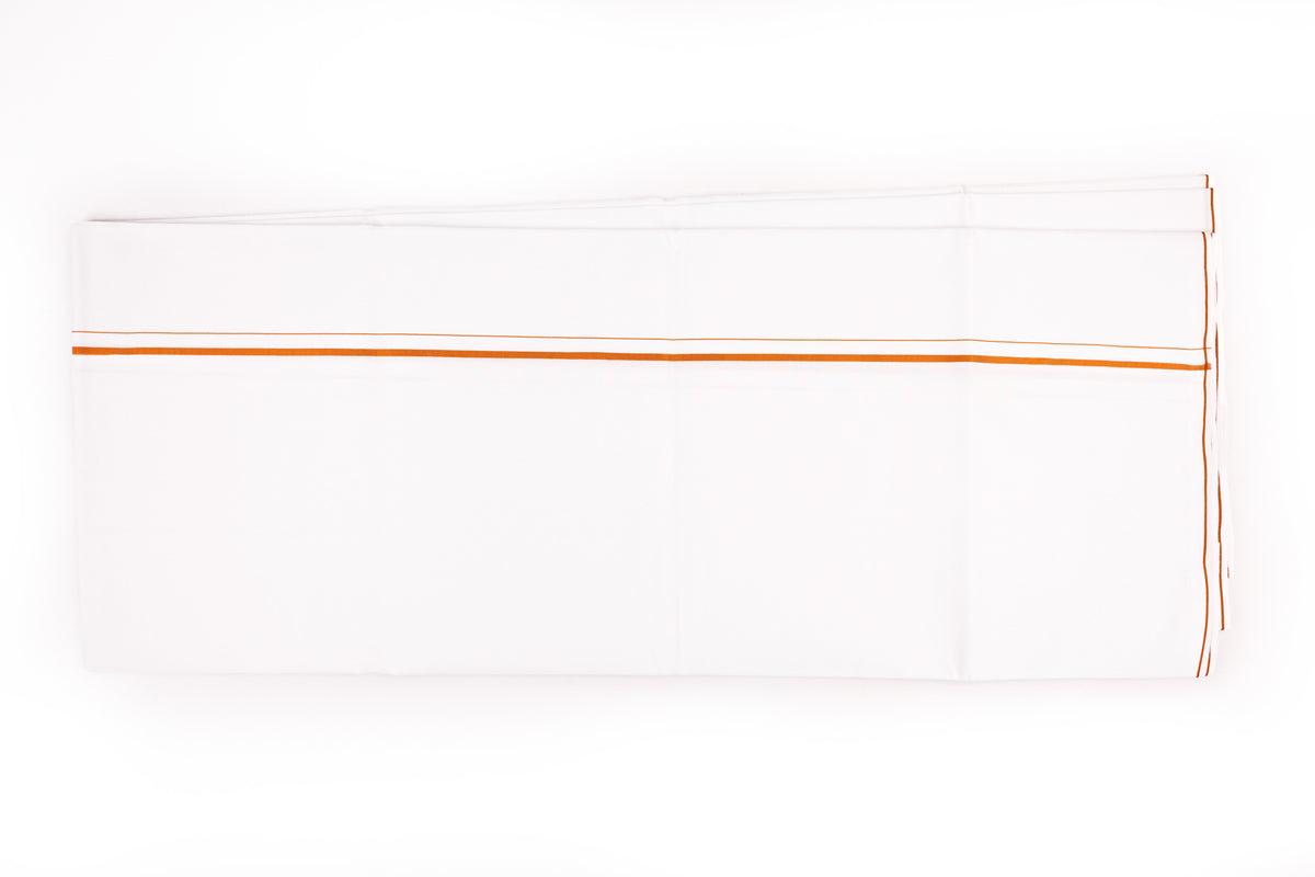 ORDER WHITE SINGLE DHOTHIE SMALL COTTON GOLD BORDER FOR MEN