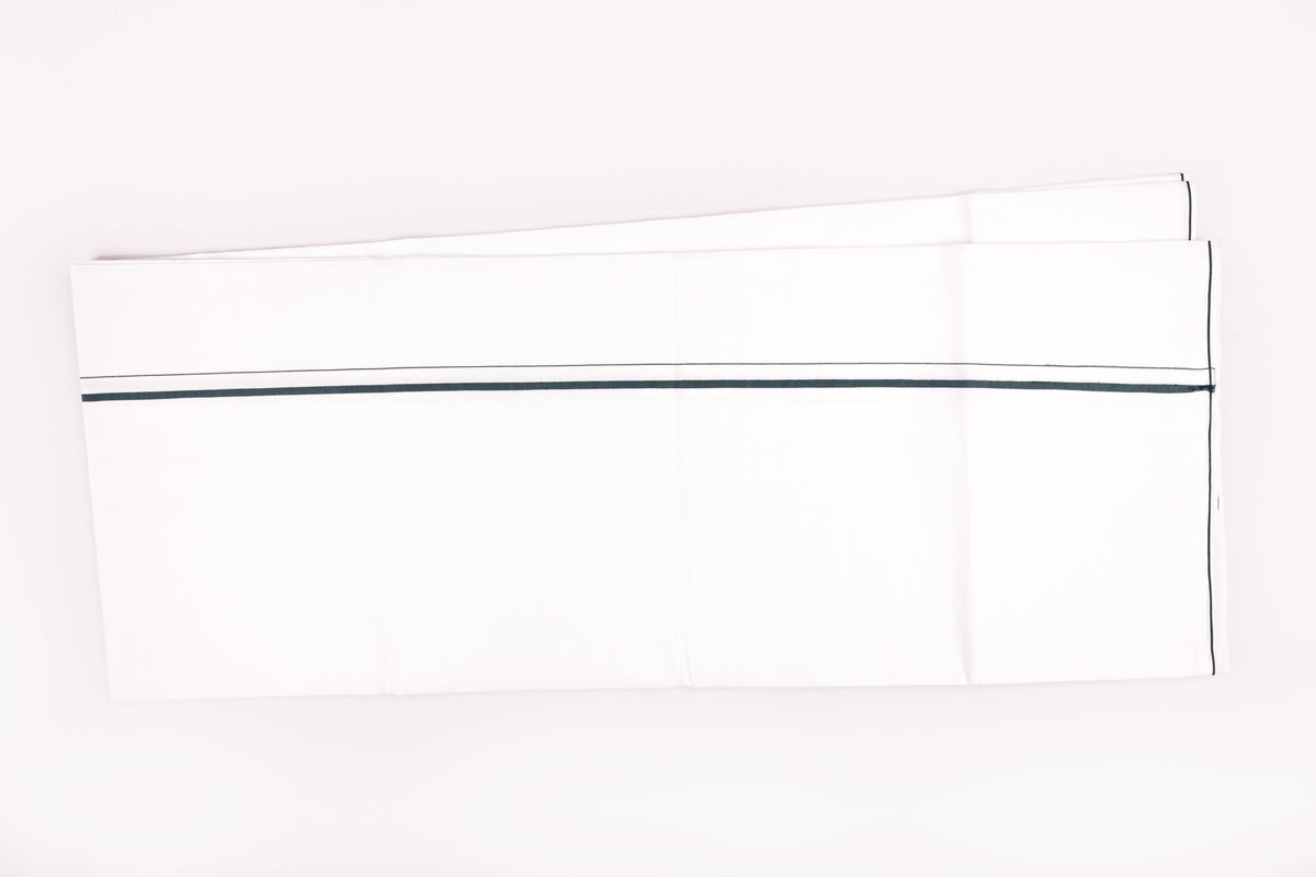 WHITE SINGLE DHOTHIE SMALL COTTON GREEN BORDER COLOR FOR MEN