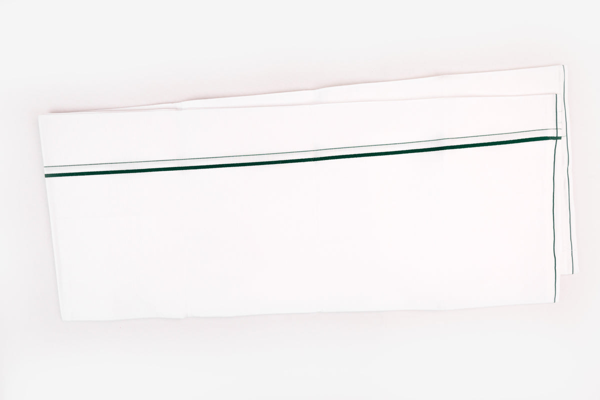 ORDER NOW WHITE SINGLE DHOTI SMALL COTTON GREEN BORDER FOR MEN
