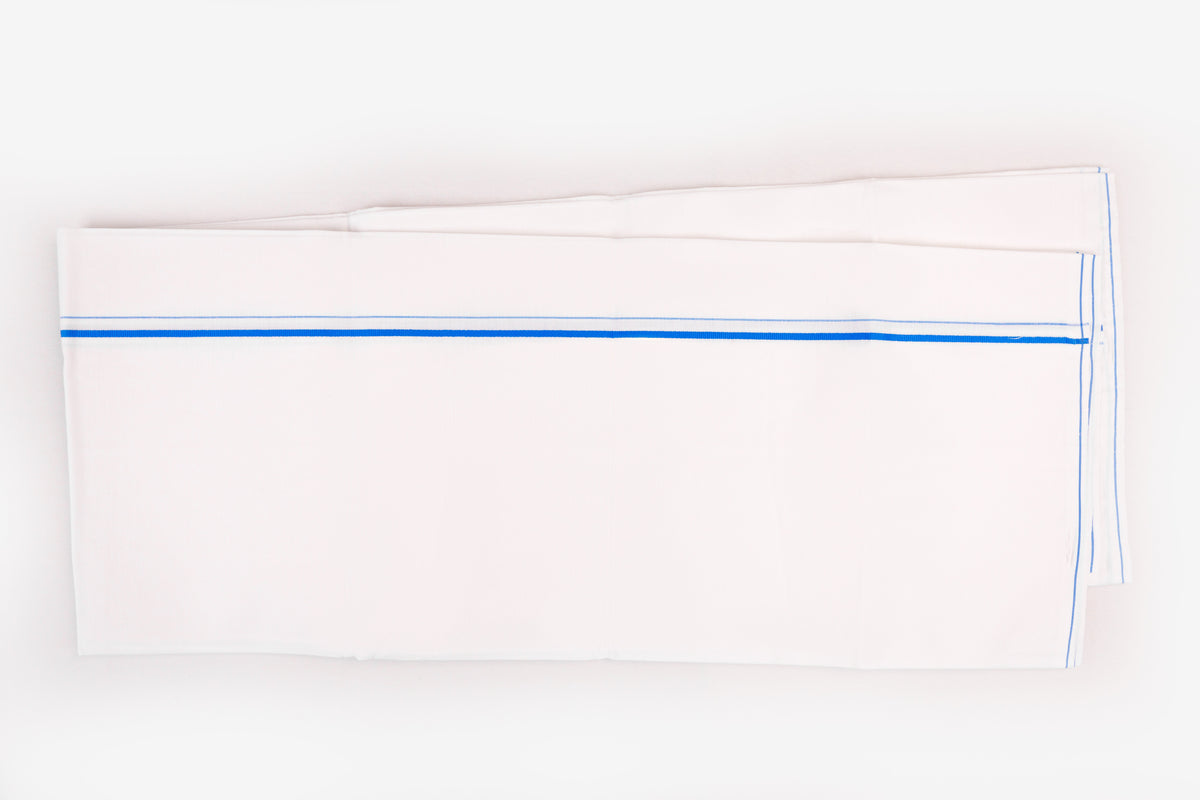 BUY WHITE SINGLE DHOTI SMALL COTTON BLUE BORDER FOR MEN
