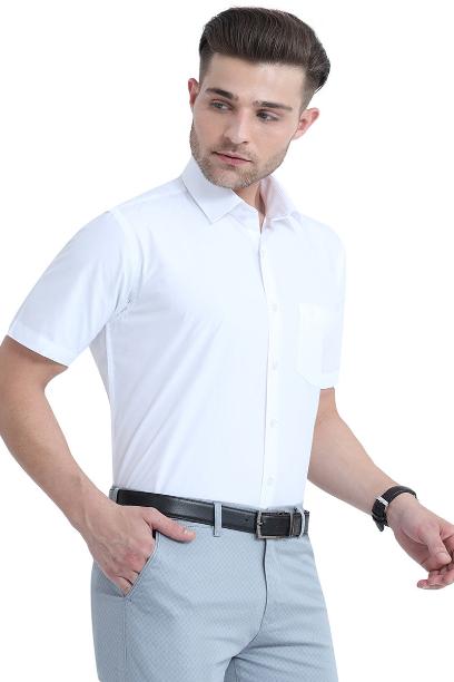 MCR ANTI WRINKLE Half Sleeve Formal White Shirt For Men