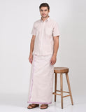Full view of the rose matching single dhoti set with half sleeve shirt, styled for cultural events and formal gatherings.