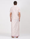 Back view of the rose matching single dhoti set, showcasing the smooth fabric and well-fitted half sleeve shirt for a refined look.