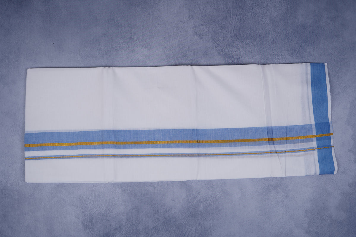 FEATHER FINISH COTTON 1818 W/D DHOTHIE 3.80 MTR-BLUE