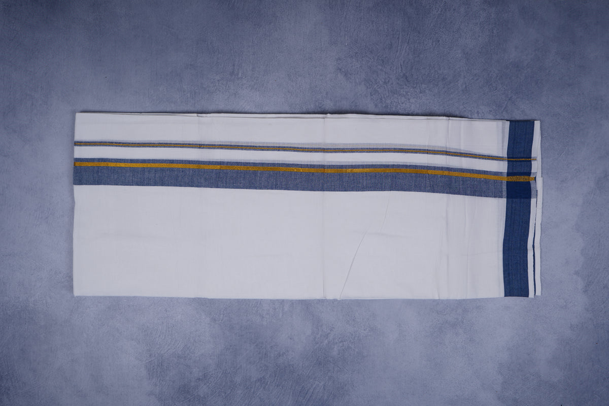 FEATHER FINISH COTTON 1818 W/D DHOTHIE 3.80 MTR-DARK BLUE