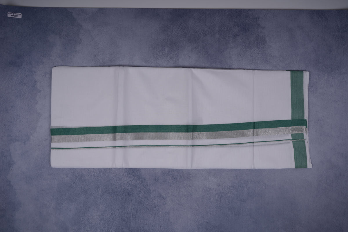 FEATHER FINISH COTTON 1212 W/D DHOTHIE 3.80 MTR-DARK GREEN