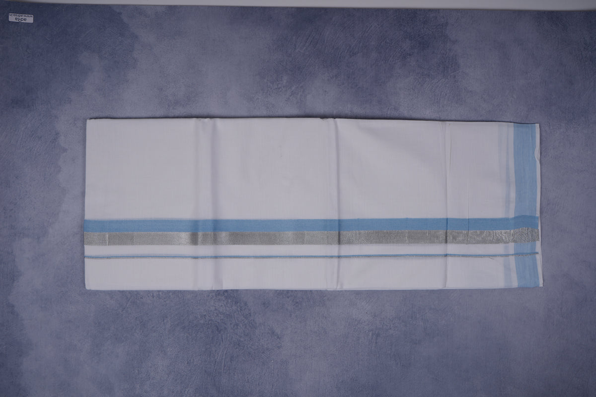 FEATHER FINISH COTTON 1212 W/D DHOTHIE 3.80 MTR-SKY BLUE