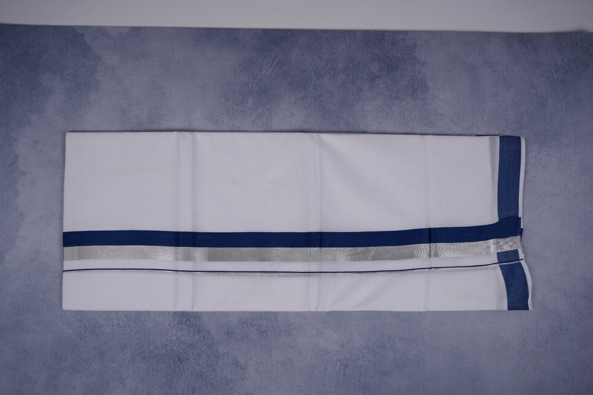 FEATHER FINISH COTTON 1212 W/D DHOTHIE 3.80 MTR-NAVY BLUE