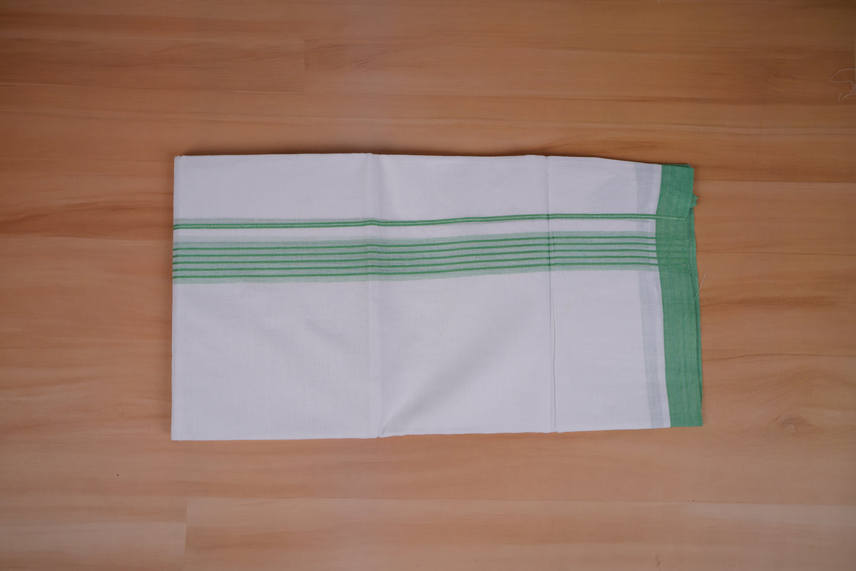 FEATHER FINISH COTTON 4013 W/D DHOTHIE 3.80 MTR-LIGHT GREEN