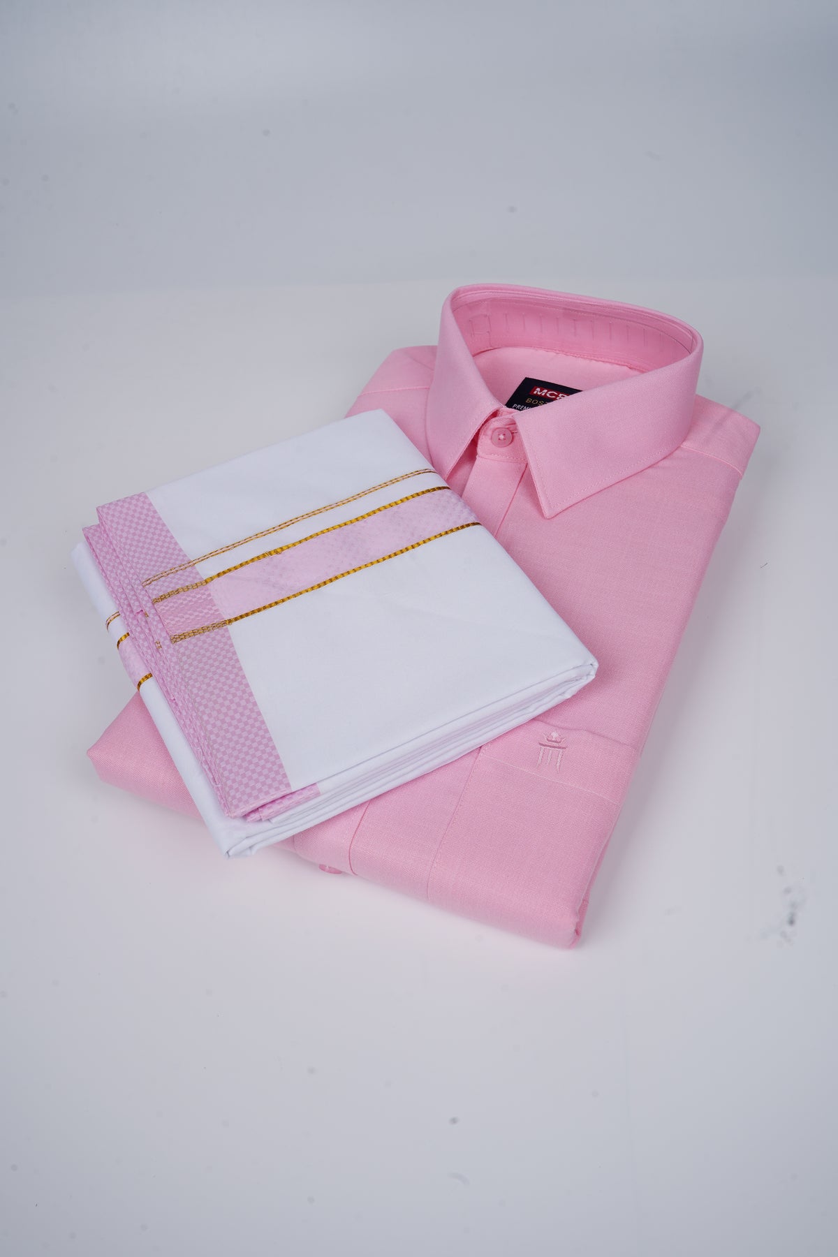 Boston Colour Shirt Fancy Matching Border Single White Dhoti Set - Ford 21050