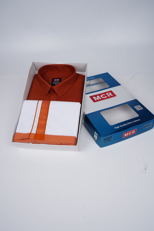 Boston Colour Shirt Fancy Matching Border Single White Dhoti Set - Ford 21051