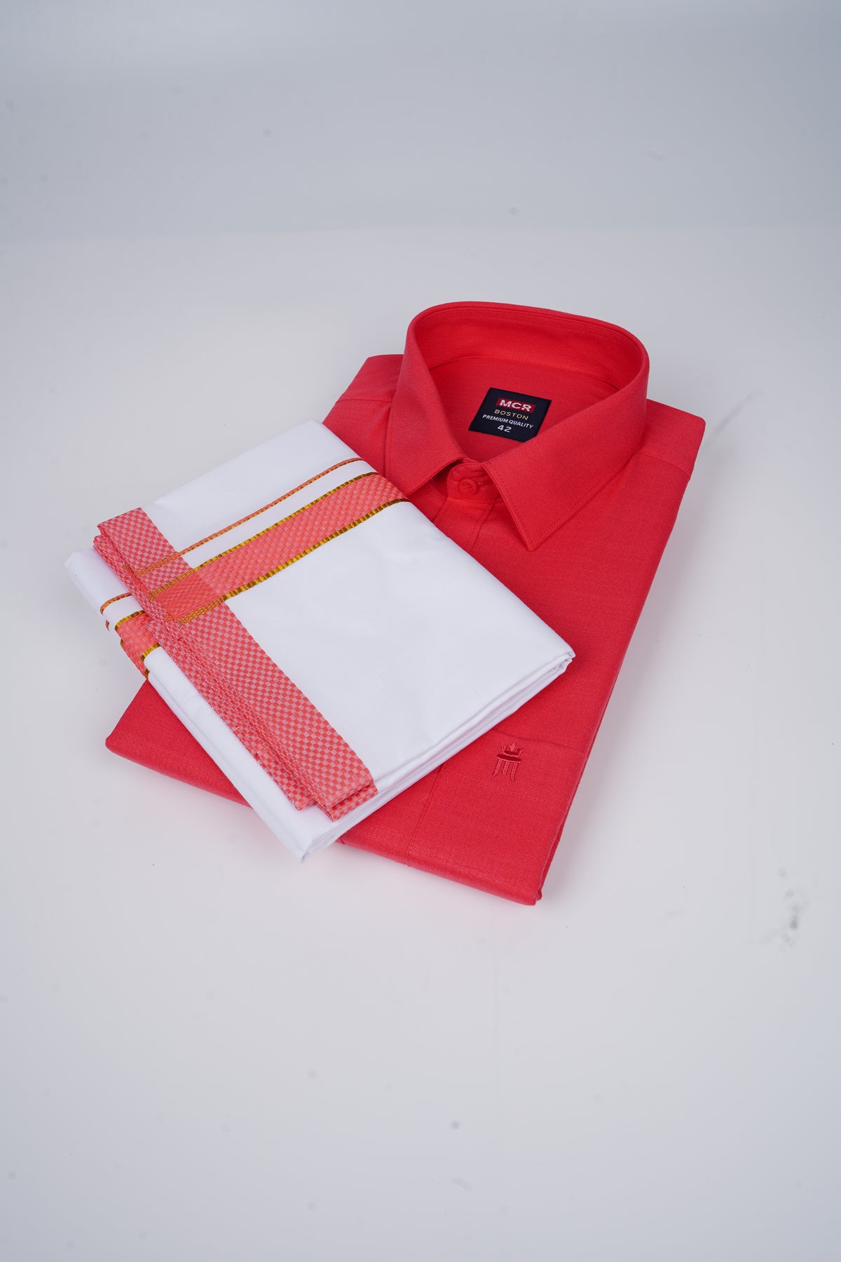 Boston Colour Shirt Fancy Matching Border Single White Dhoti Set - Ford 21014
