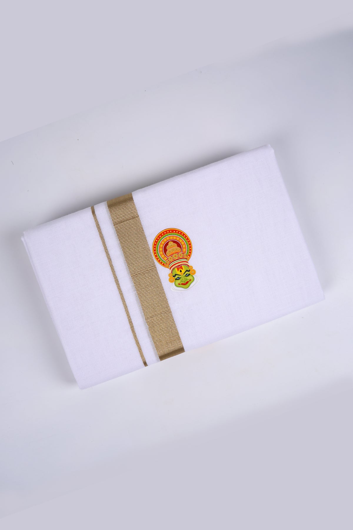 Kathakali White Dhoti With Gold Jari Border 3.80 Mtr