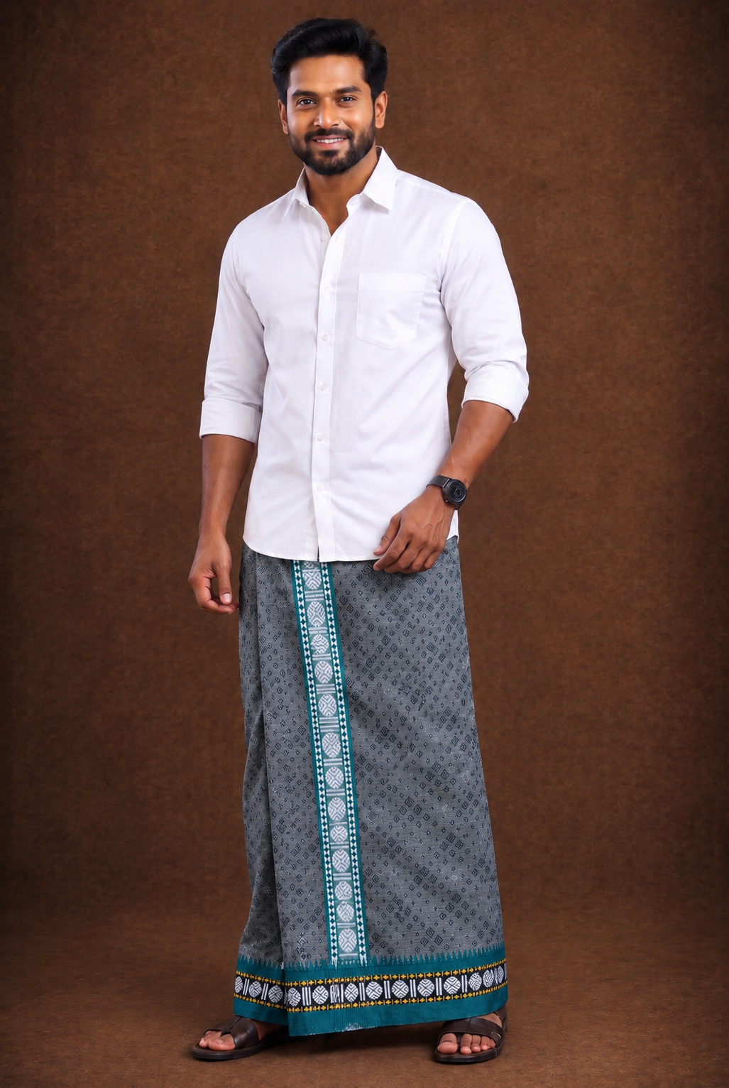 Sulthan Colour Jaquard Dhoti Ethnic Wear - Light Blue (Assorted Pattern) KV-185