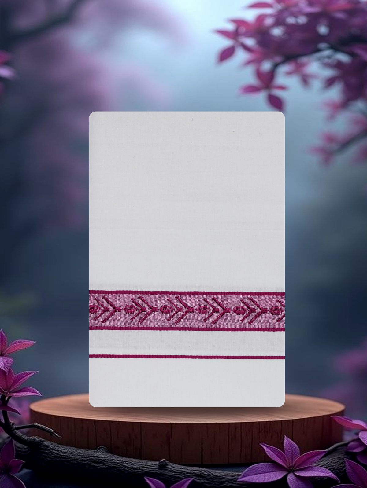 Mens White Single Dhoti Pure Cotton with Fancy Border - 2.00M | FS-02
