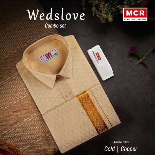 Compact Wedslove Tissue Gold Matching Single Dhoti Set Full Sleeve style-3