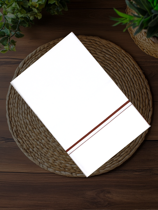 Mens White Single Dhoti Pure Cotton with Small Border - 2.00M | SS-10