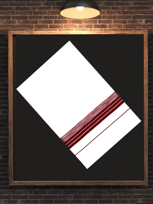 Mens White Single Dhoti Cotton Blend with Fancy Border - 2.25M | 225 FS-01