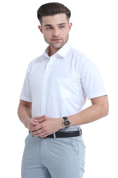 MCR Anti Wrinkle Half Sleeve Formal White Shirt for Men with classic collar and pocket detail
