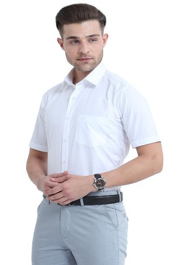 MCR Anti Wrinkle Half Sleeve Formal White Shirt for Men with classic collar and pocket detail