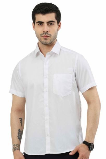 BRAVO OYT white shirt for men with half sleeves and a front pocket, ideal for casual or semi-formal occasions