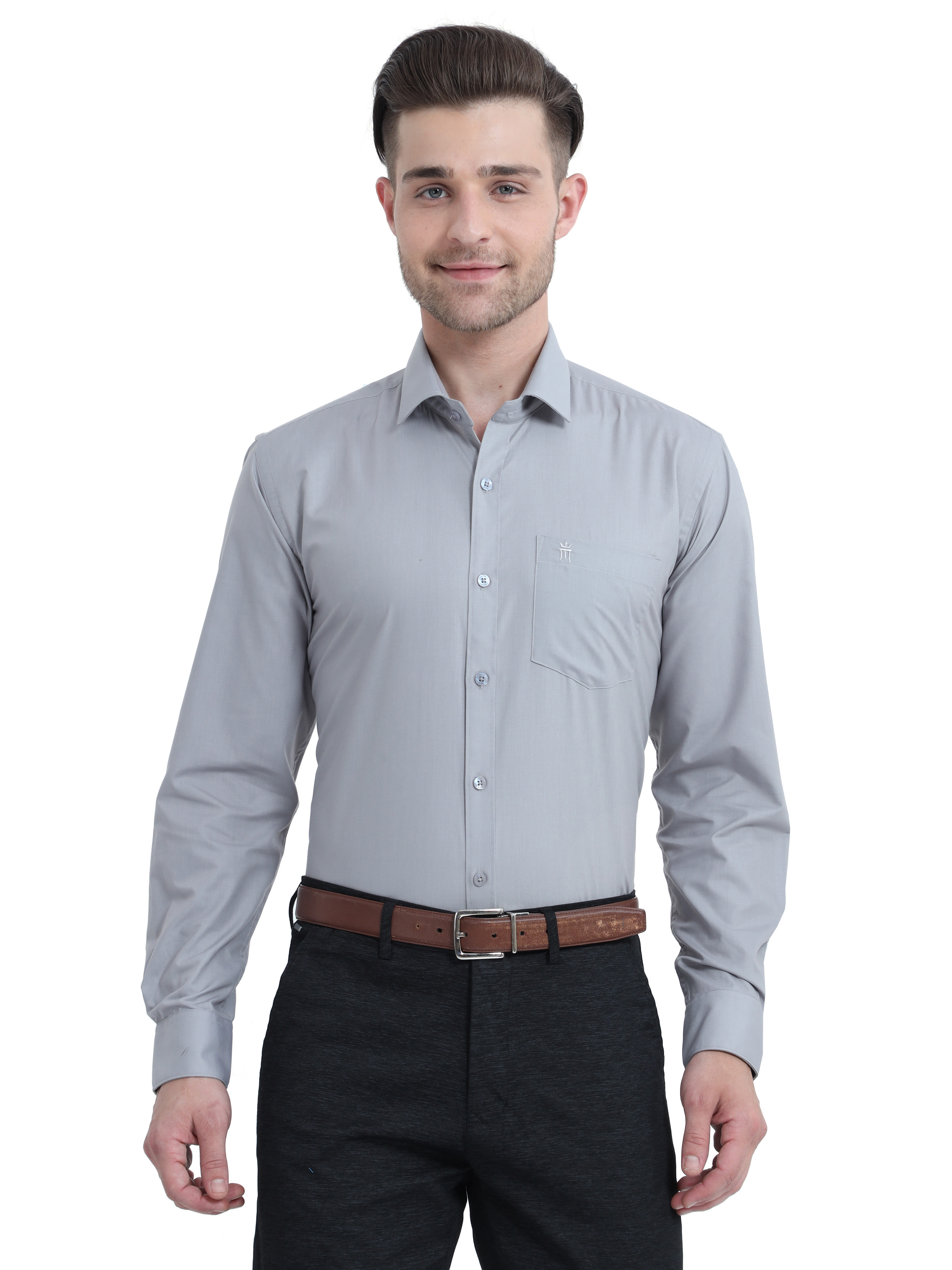 Shop Stain Guard Shirt Gray Colour Full Sleeve