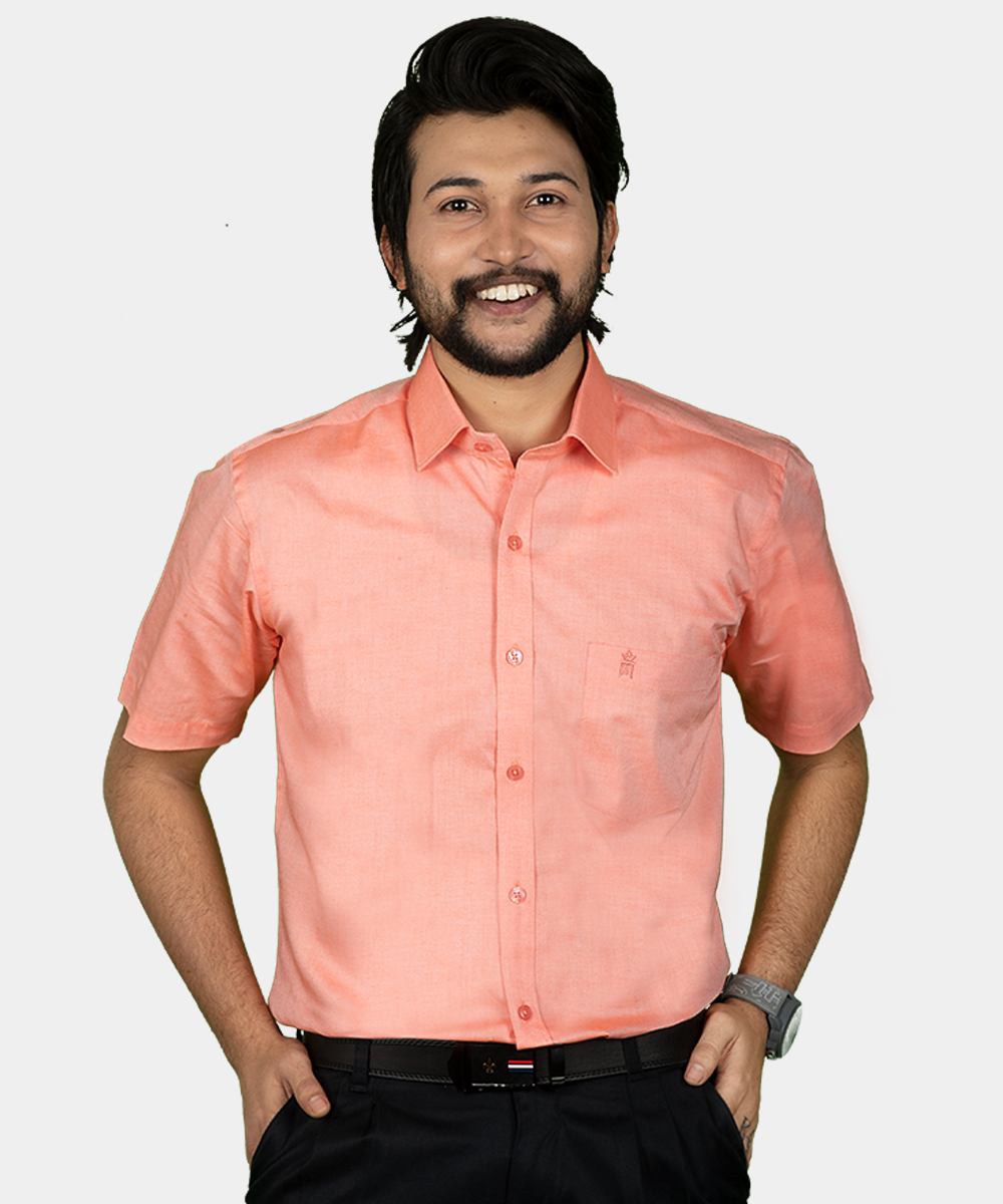 Get Mens Formal Shirt Orange Colour Half Sleeve