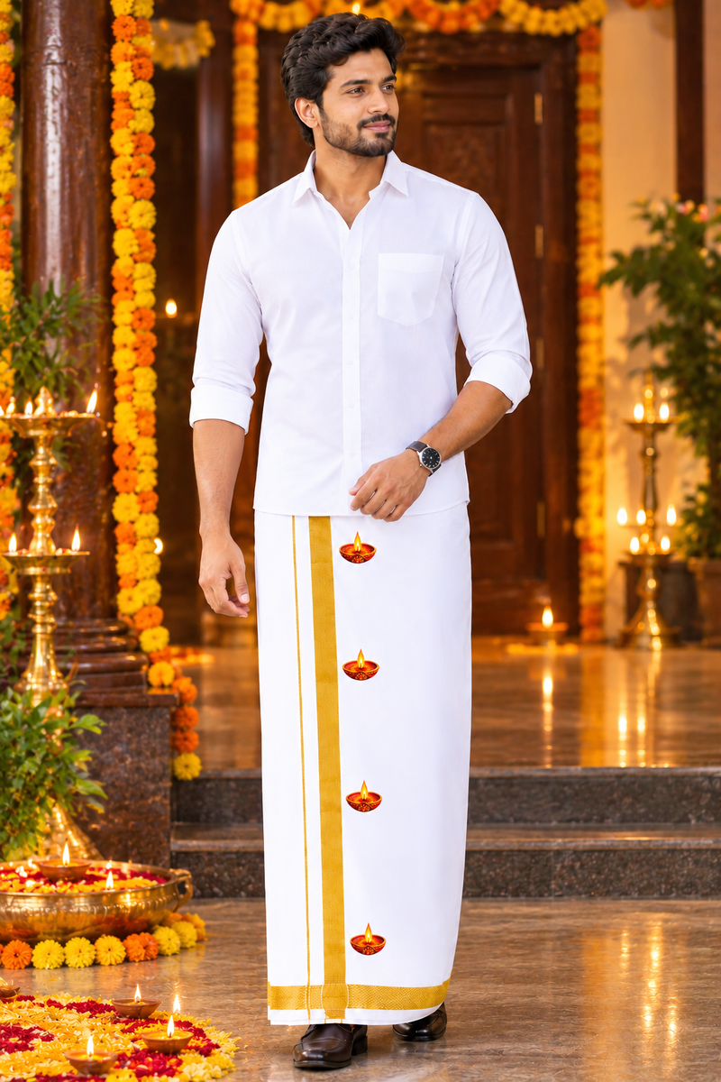 Karthigai Deepam Dress for Men: A Traditional White Dhoti Look