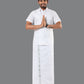 MISTY SILVER BORDER WHITE SET HALF SLEEVE DOUBLE DHOTI
