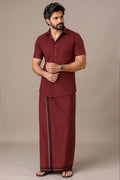 Genz Loungewear Colour Shirt Half Sleeve and Matching Dhoti Single Combo Set - 88014 - Maroon