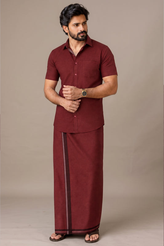 Genz Loungewear Colour Shirt Half Sleeve and Matching Dhoti Single Combo Set - 88014 - Maroon