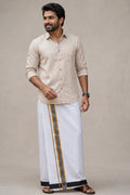 Mens Fancy Cotton Karai White Double Dhoti - 3.80M | Marina | Black