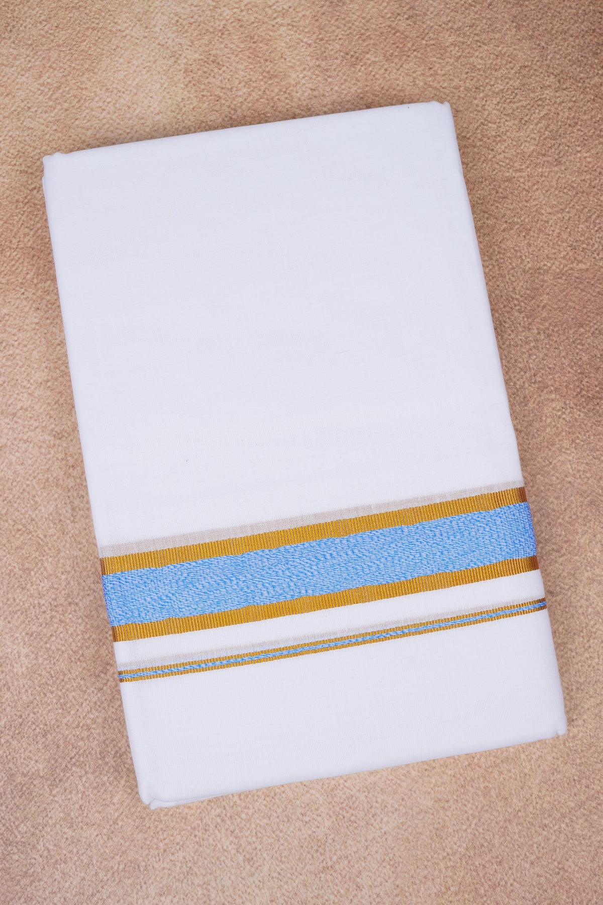 Mens Fancy Cotton Karai White Double Dhoti - 3.80M | Marina | Dodger Blue