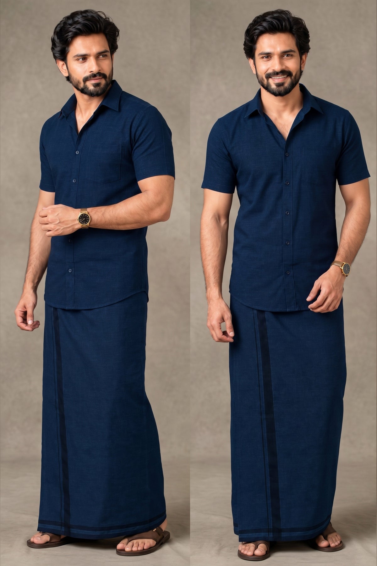 Genz Loungewear Colour Shirt Half Sleeve and Matching Dhoti Single Combo Set - 88017 - Navy