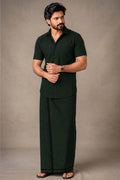 Genz Loungewear Colour Shirt Half Sleeve and Matching Dhoti Single Combo Set - 88016 - Forest Green