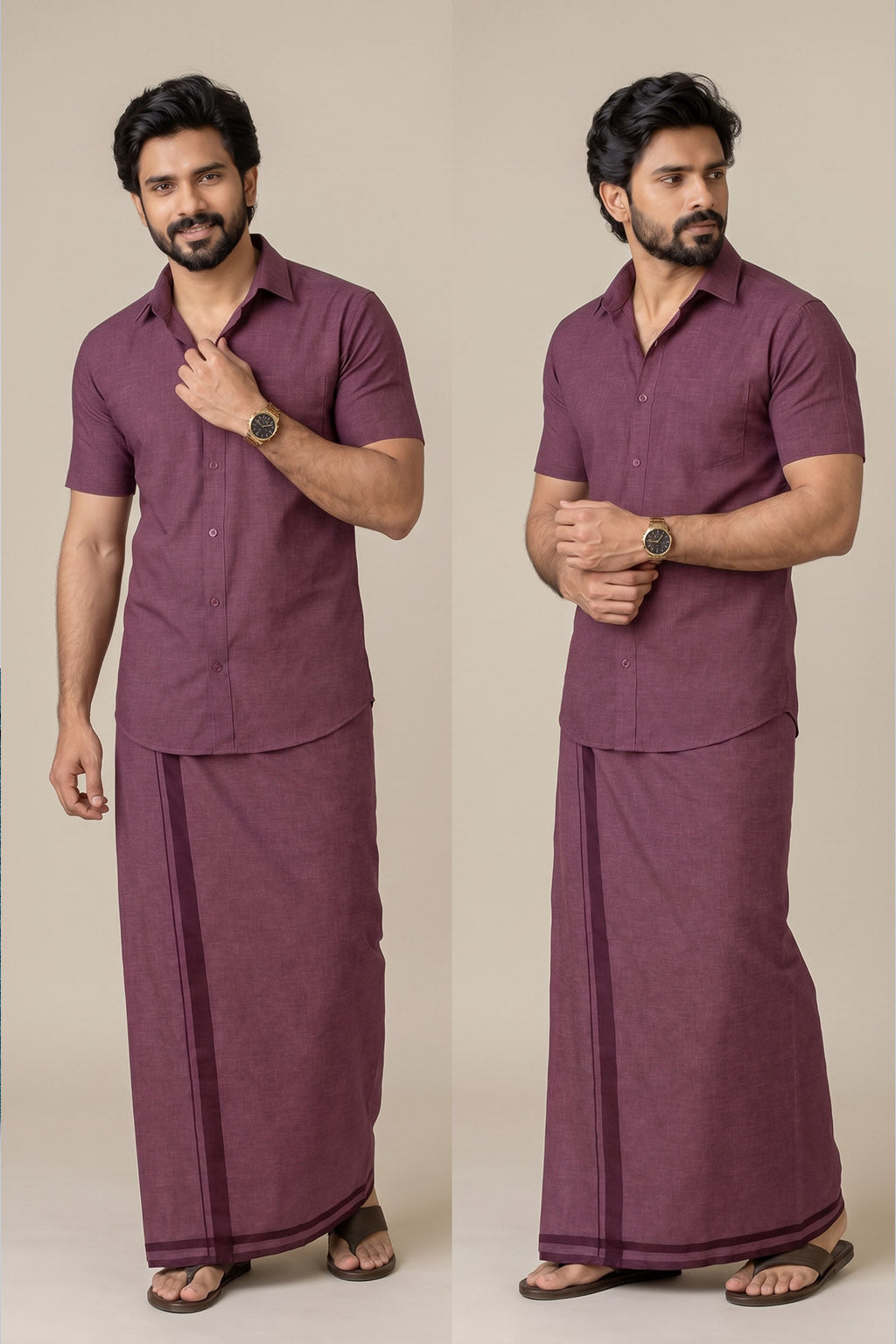 Genz Loungewear Colour Shirt Half Sleeve and Matching Dhoti Single Combo Set - 88013 - Maroon Attire