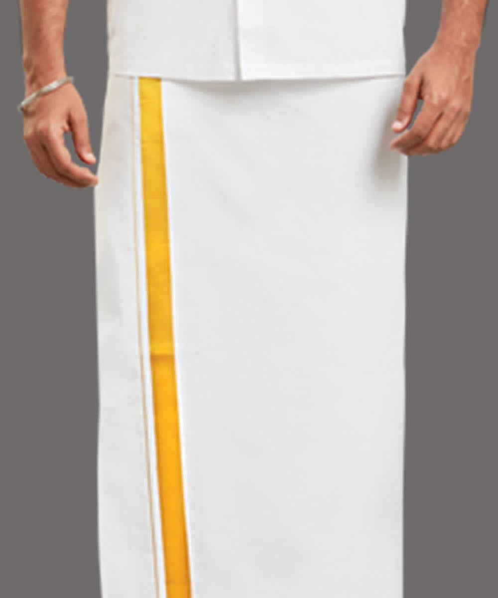 MISTY GOLD BORDER WHITE SET HALF SLEEVE SINGLE DHOTI