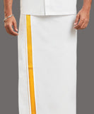 MISTY GOLD BORDER WHITE SET HALF SLEEVE SINGLE DHOTI