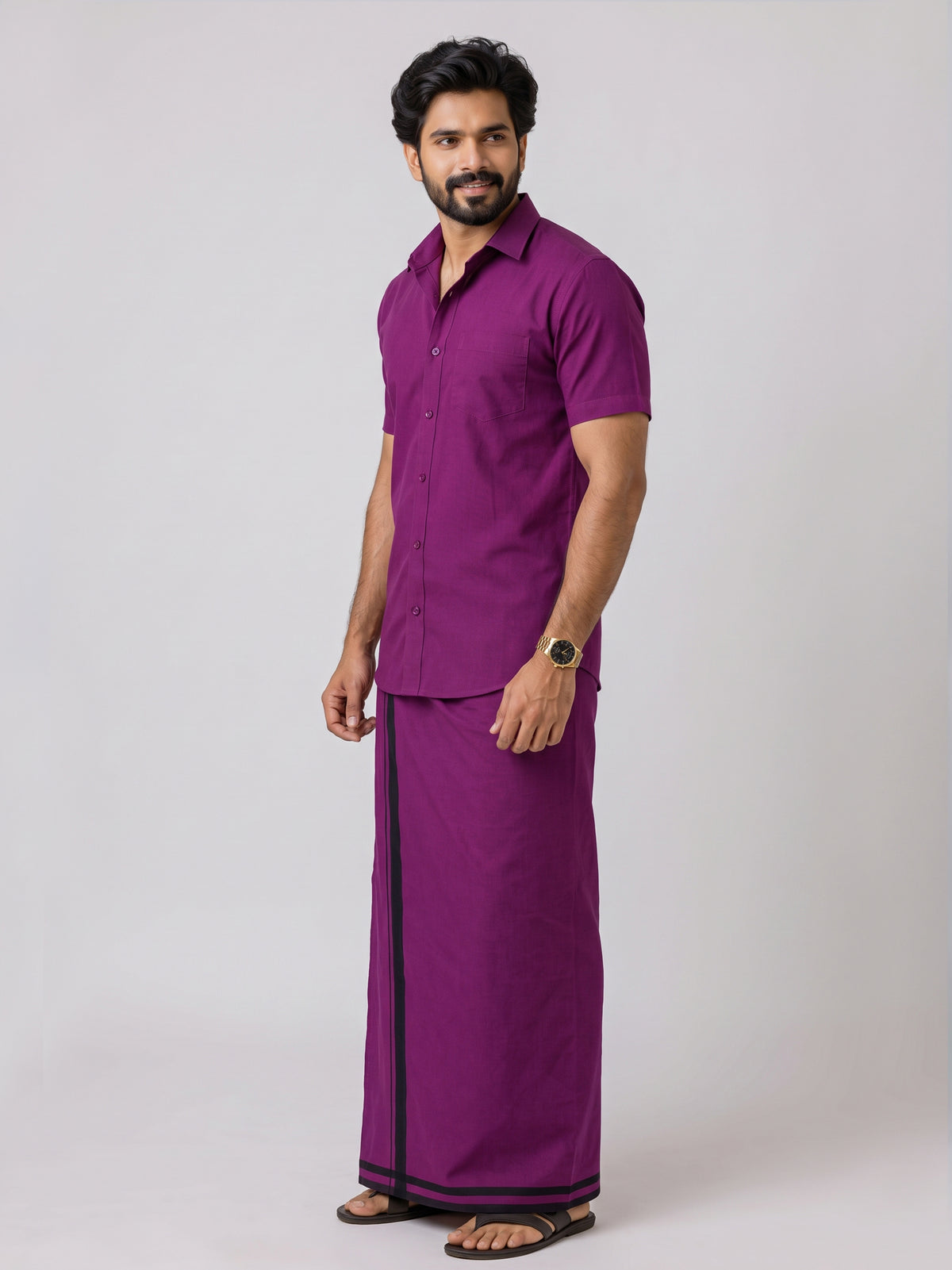 Genz Loungewear Colour Shirt Half Sleeve and Matching Dhoti Single Combo Set - 88001