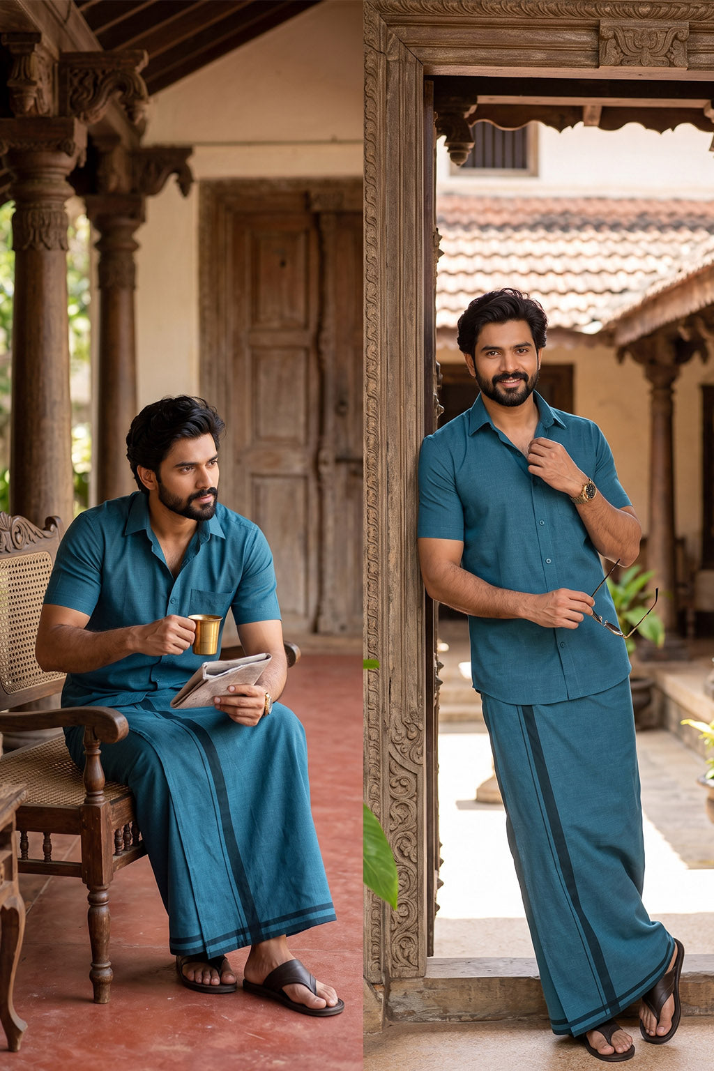 Genz Loungewear Colour Shirt Half Sleeve and Matching Dhoti Single Combo Set - 88012 - Teal