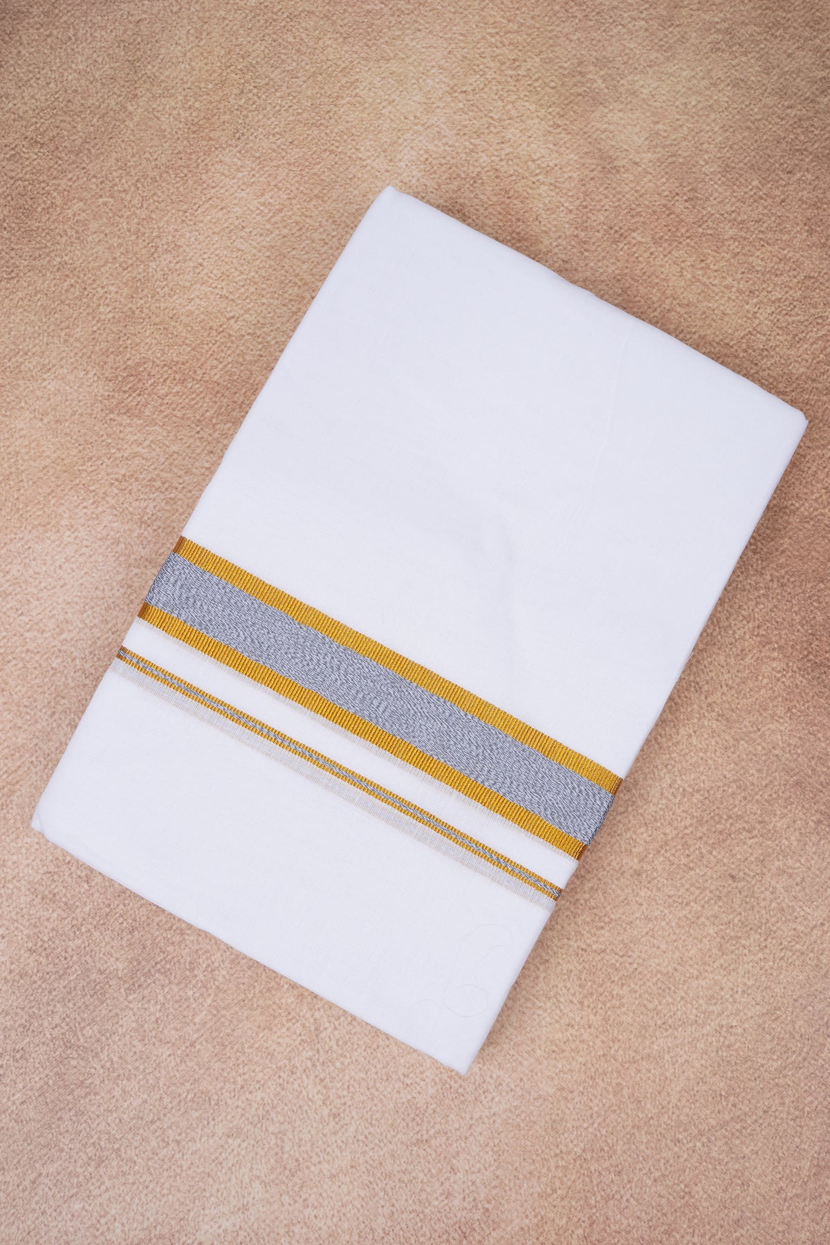 Mens Fancy Cotton Karai White Double Dhoti - 3.80M | Marina | Ash Gray